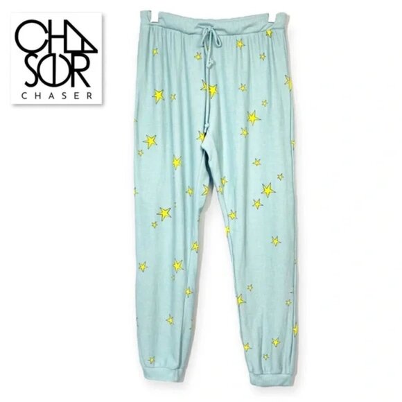 New Chaser Star Print Cozy Fleece Knit Loungewear Jogger Pants NWT Small - Picture 2 of 2